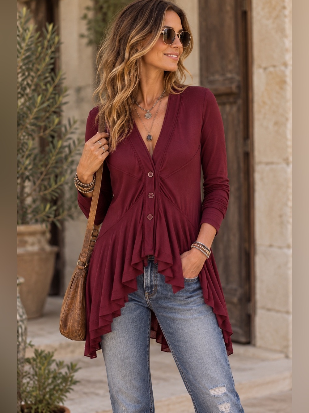 Bordeaux peplum top from Anthropologie Rich Magenta Knit Top M lkNEW 8 10 6